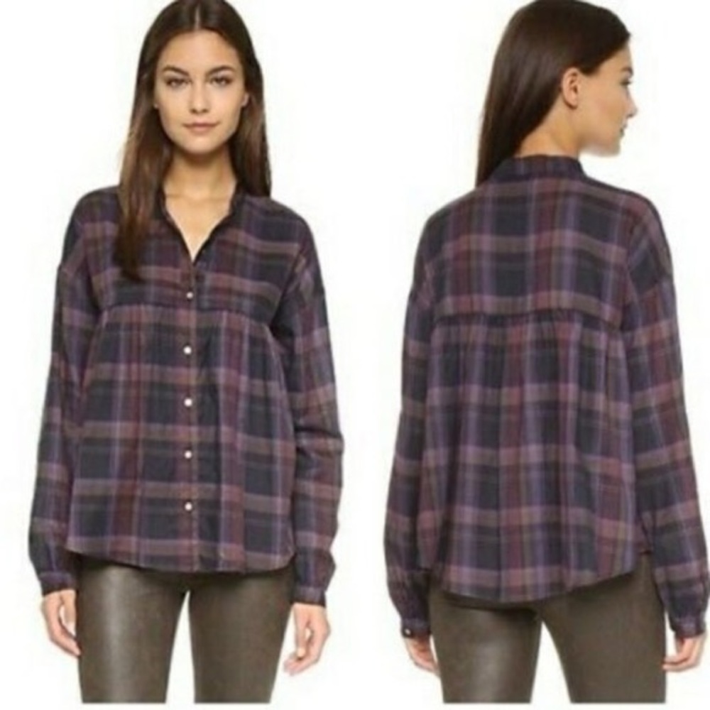 Elizabeth and James Purple Plaid Button Up